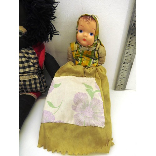 397 - 3 x VINTAGE DOLLS INCLUDING TOPSY TURVY DOLL, GOLLY STYLE DOLL AND RAGDOLL