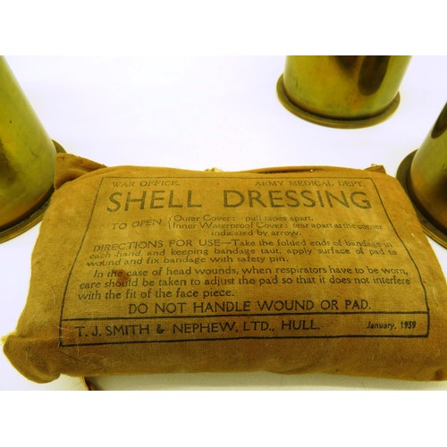 125 - 4 x TRENCH ART VASES AND SHELL DRESSING KIT