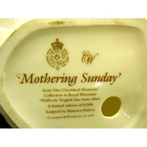 131 - 4 x ROYAL WORCESTER FIGURINES TO INCLUDE MOTHERING SUNDAY, THE WEDDING DAY, SOUBRETTE AND CRISTINA