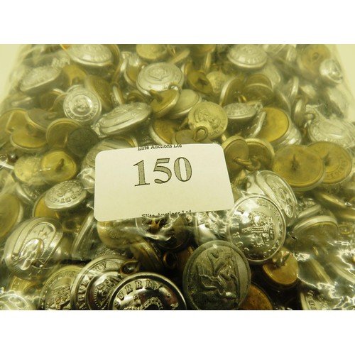 150 - APPROXIMATELY 2KG BAG OF UNIFORM BUTTONS, POLICE, FIRE BRIGADE, MILITARY ETC SOME COLLARS