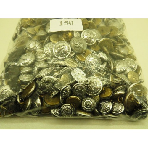 150 - APPROXIMATELY 2KG BAG OF UNIFORM BUTTONS, POLICE, FIRE BRIGADE, MILITARY ETC SOME COLLARS