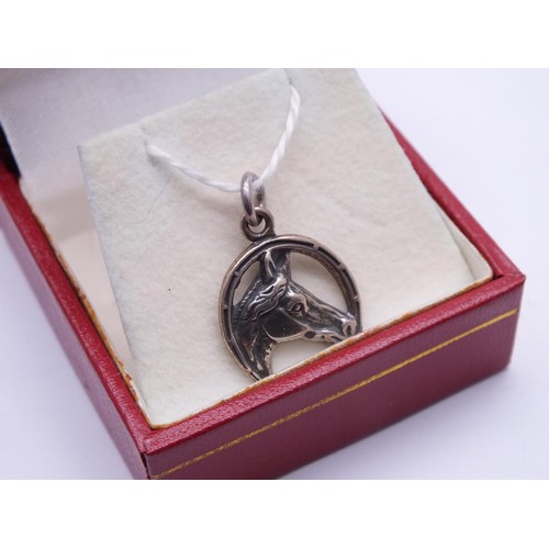 259 - 925 STERLING SILVER HORSE IN HORSESHOE CHARM/PENDANT