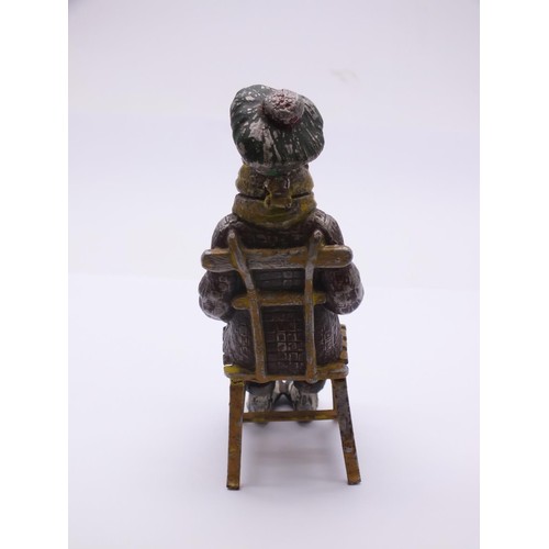 160 - VINTAGE AUSTRIAN COLD PAINTED METAL TABLE LIGHTER - MAN WEARING TAM O SHANTER SITTING IN A CHAIR REA... 