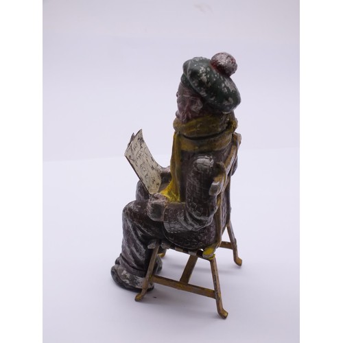 160 - VINTAGE AUSTRIAN COLD PAINTED METAL TABLE LIGHTER - MAN WEARING TAM O SHANTER SITTING IN A CHAIR REA... 