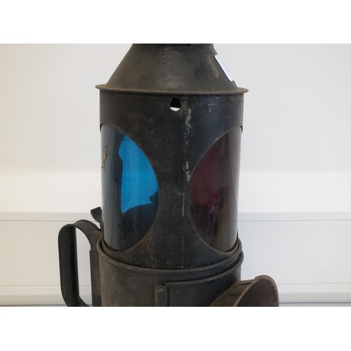 163 - TRIPLE ASPECT RAILWAY LAMP GUARDS LANTERN B.R. BRITISH RAILWAYS WITH SHERWOOD BURNER