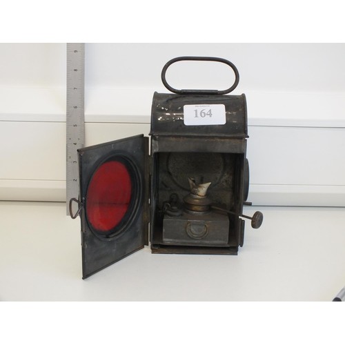 164 - VINTAGE BRITISH RAILWAY RAILROAD LANTERN WITH SHERWOODS BURNER