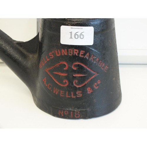 166 - WELLS' UNBREAKABLE NO. 18 CAST IRON OIL FLARE LAMP - A.C. WELLS & CO