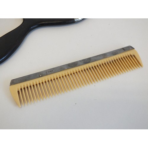 201 - EBONY AND SILVER BRUSH AND COMB SET