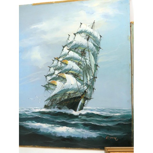 171 - JOBLOT OF ASSORTED PICTURES INCLUDES TWO SIGNED OIL ON CANVAS GALLEON SHIP PAINTINGS