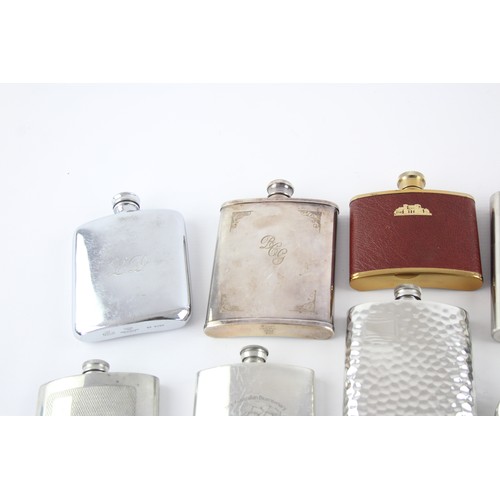 405 - 12 x Vintage BREWERIANA Hip Flasks Inc Leather, Pewter, JACK DANIELS Etc