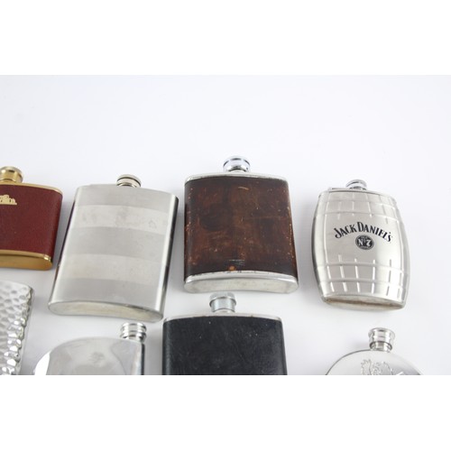 405 - 12 x Vintage BREWERIANA Hip Flasks Inc Leather, Pewter, JACK DANIELS Etc