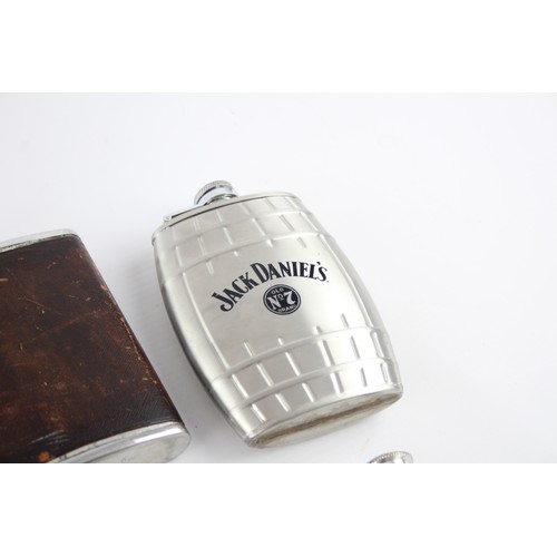 405 - 12 x Vintage BREWERIANA Hip Flasks Inc Leather, Pewter, JACK DANIELS Etc