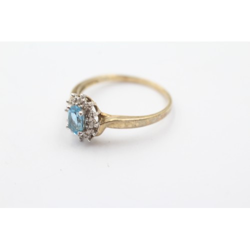 408 - 9ct gold blue topaz & diamond cluster ring (1.9g) SIZE P