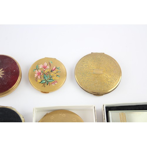 417 - 8 x Assorted Vintage Ladies KIGU Powder Compacts Inc Floral, Boxed, Gold Tone