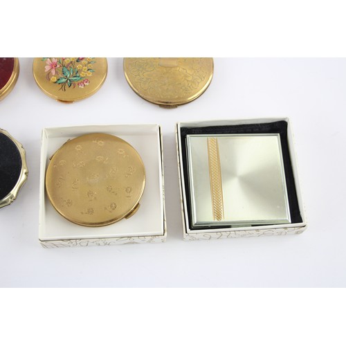 417 - 8 x Assorted Vintage Ladies KIGU Powder Compacts Inc Floral, Boxed, Gold Tone