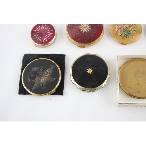 417 - 8 x Assorted Vintage Ladies KIGU Powder Compacts Inc Floral, Boxed, Gold Tone