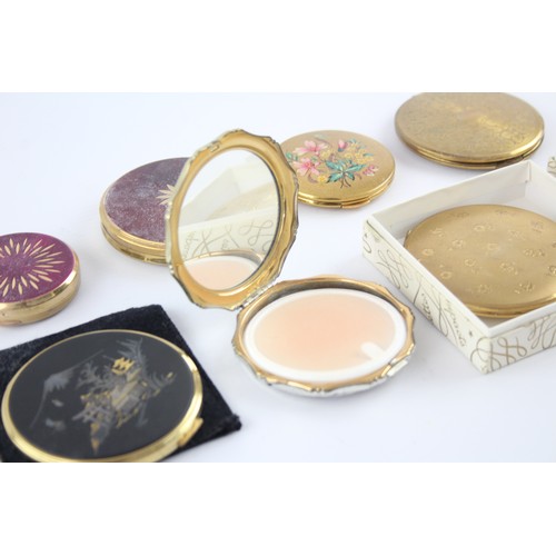 417 - 8 x Assorted Vintage Ladies KIGU Powder Compacts Inc Floral, Boxed, Gold Tone