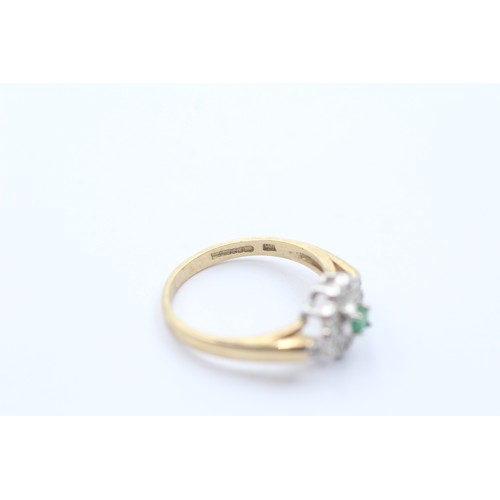 436 - 9ct gold diamond & emerald halo ring (2.5g) SIZE N