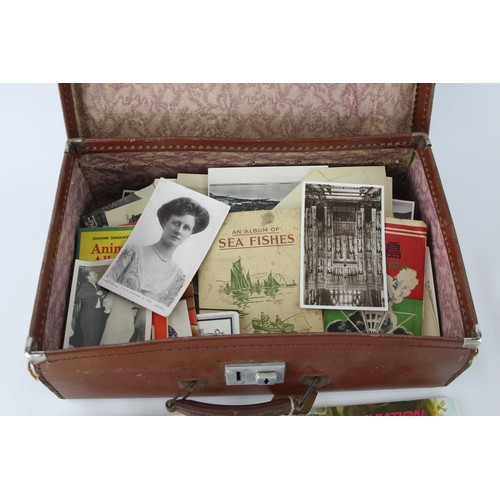 443 - Vintage Case Jam Packed W/ Vintage Postcards, Photos, Stamp Books