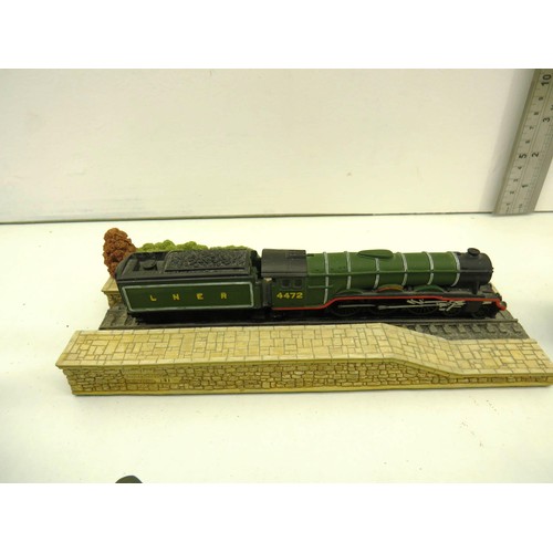 191 - DIECAST MODEL PLANES, TWO SHIPS IN GLASS BOTTLES AND A LILLIPUT LANE FLYING SCOTSMAN