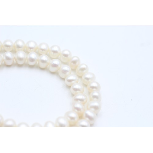 456 - 9ct gold clasp cultured pearl single strand necklace (28.4g)