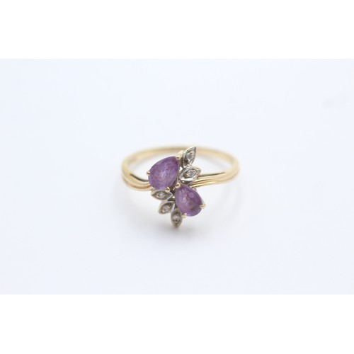 476 - 9ct gold diamond & amethyst dress ring (2.2g) SIZE N