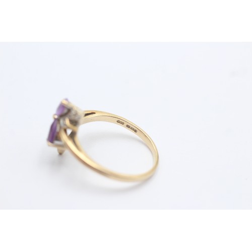 476 - 9ct gold diamond & amethyst dress ring (2.2g) SIZE N