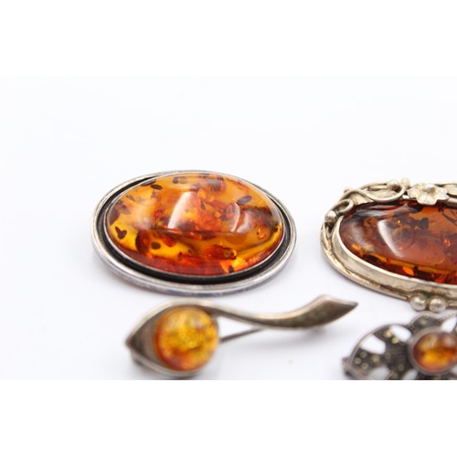 478 - X 6 .925 Amber Brooches (36g)