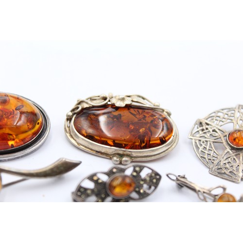 478 - X 6 .925 Amber Brooches (36g)