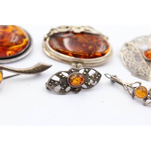 478 - X 6 .925 Amber Brooches (36g)