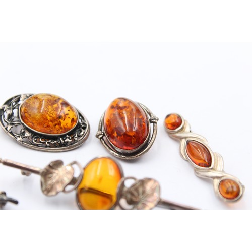 486 - X 6 .925 Amber Brooches (30g)