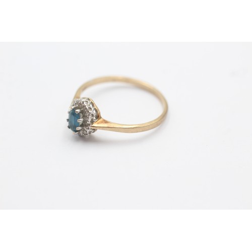 488 - 9ct gold diamond & topaz oval halo ring (1.5g) SIZE O