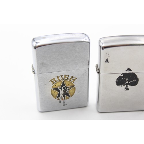 505 - 3 x Assorted ZIPPO Cigarette Lighters Inc Ace of Spades, Rush, Slim etc