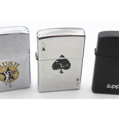 505 - 3 x Assorted ZIPPO Cigarette Lighters Inc Ace of Spades, Rush, Slim etc