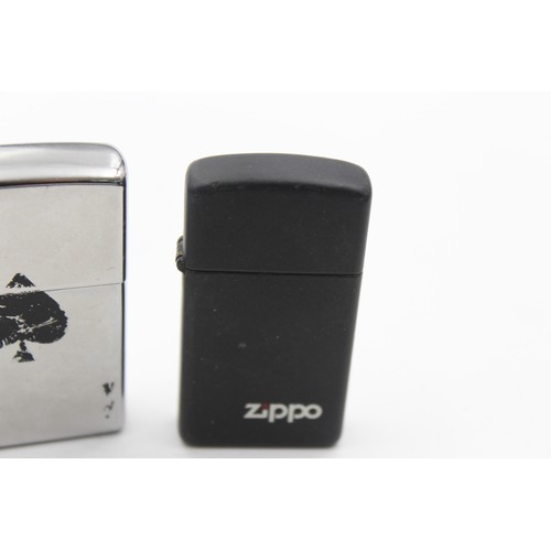 505 - 3 x Assorted ZIPPO Cigarette Lighters Inc Ace of Spades, Rush, Slim etc