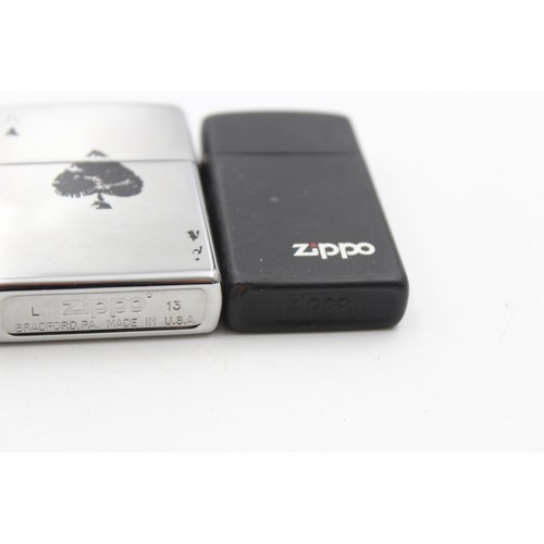 505 - 3 x Assorted ZIPPO Cigarette Lighters Inc Ace of Spades, Rush, Slim etc