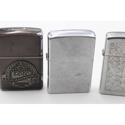 581 - 3 x Assorted ZIPPO Cigarette Lighters Inc Zippo 60th anniversary, Venetian etc