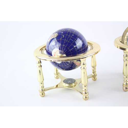 611 - TWO GEMSTONE & BRASS GLOBES