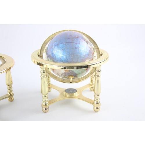 611 - TWO GEMSTONE & BRASS GLOBES