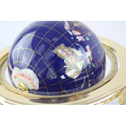 611 - TWO GEMSTONE & BRASS GLOBES