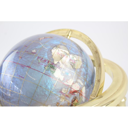 611 - TWO GEMSTONE & BRASS GLOBES