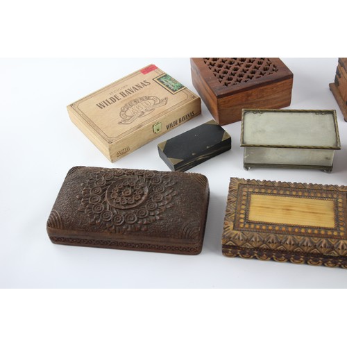 629 - 15 x Vintage Boxes Inc Carved Wood, Metal, Cigar, Etc