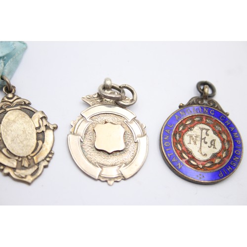 643C - 3 x Antique / Vintage Hallmarked STERLING SILVER Fobs / Medallions (30g)