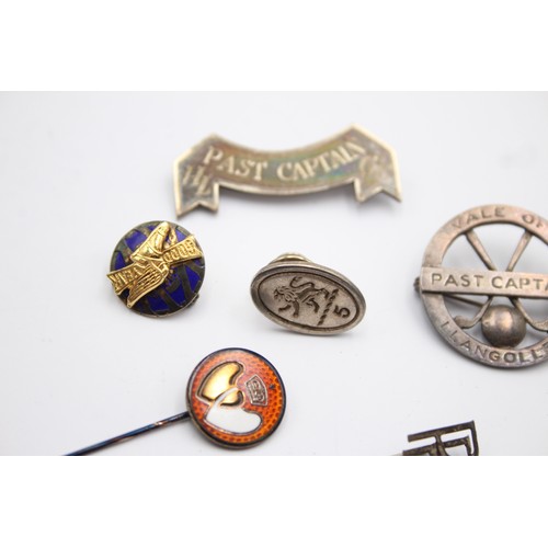 648 - 6 x Vintage .925 STERLING SILVER Lapel & Pin Badges Inc Enamel, Advertising 26g