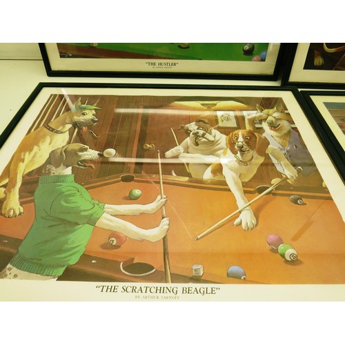 90 - SET OF FOUR FRAMED PRINTS BY ARTHUR SANOFF- THE SCRATCHING BEAGLE, HEY! ONE LEG ON THE FLOOR, THE HU... 