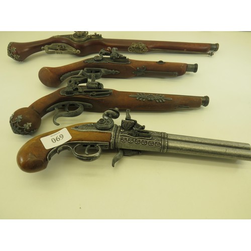 69 - 4 x LARGE ORNAMENTAL REPLICA FLINTLOCK PISTOLS