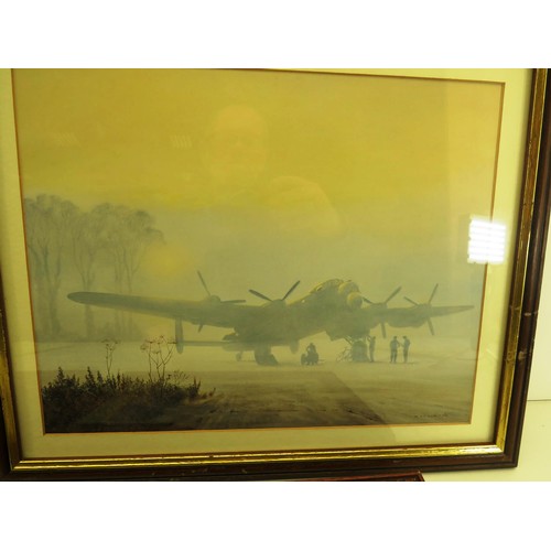 71 - FOUR ASSORTED MILITARY AIRCRAFT PICTURES TO INCLUDE EMBOSSED COPPER RAF NIMROD AND SPITFIRE PRINTS