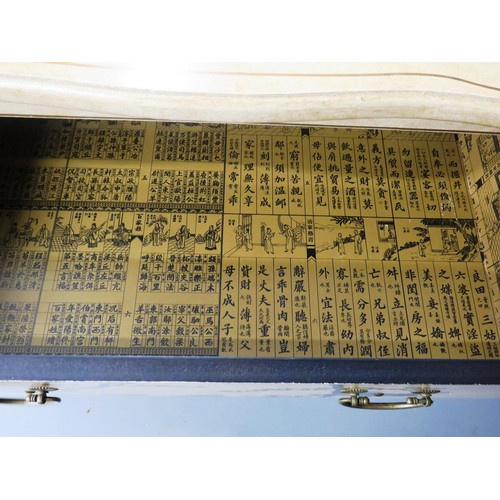 39 - CHINESE ORIENTAL CHEST OF THREE DRAWERS DECORATED WITH FLOWERS AND BIRDS WITH DECORATIVE INNER DRAWE... 