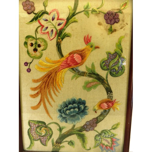 161 - WOODEN FIRE SCREEN WITH EMBROIDERED BIRDS