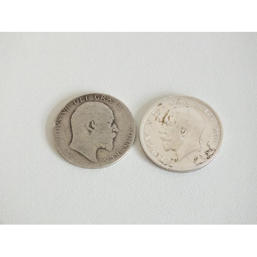 16 - TWO SILVER HALFCROWN COINS 1909 AND 1918